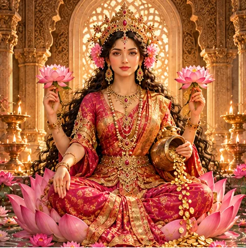 Lakshmi, goddess of abundance, seated on a lotus