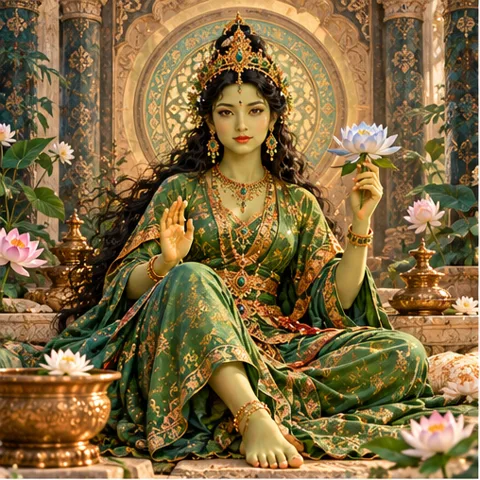 Green Tara, the Swift Rescuer, seated on a lotus